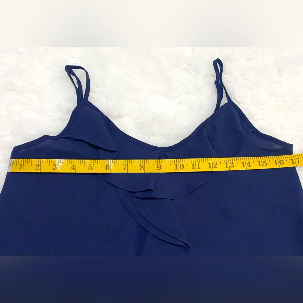 Paper Crane Womens S Solid Navy Blue Sheer Ruffle Cami Top Boho-chic Preppy - Picture 13 of 16